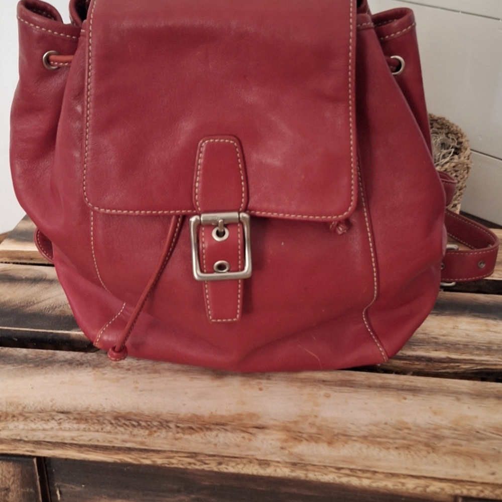 COACH LEGACY DRAWSTRING RED LEATHER BACKPACK